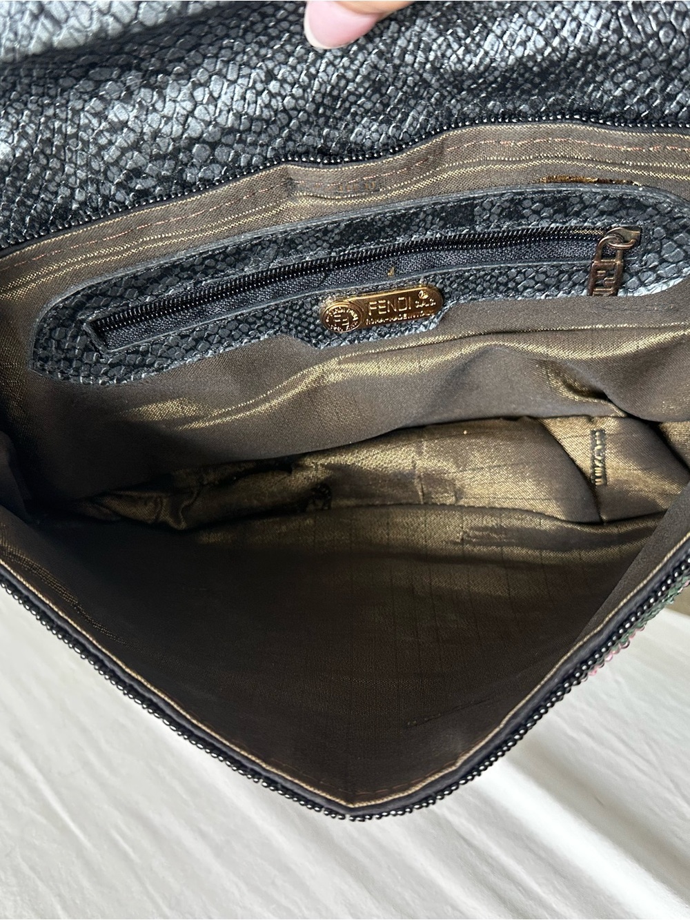 SOLD ❤️ Fendi Zucca FF Lizard-Trim Beaded Baguette - Picture 10 of 16